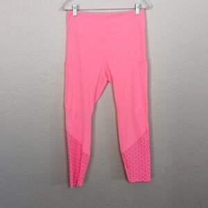 Zyia Neon Coral Flower Power Luxe Hi-Rise 7/8 Leggings Size 12